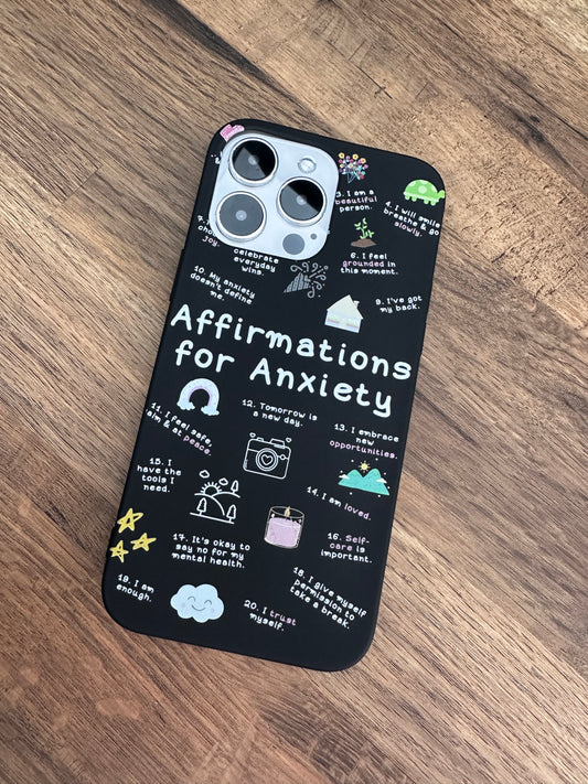 "Affirmations for Anxiety" Black Phone Case