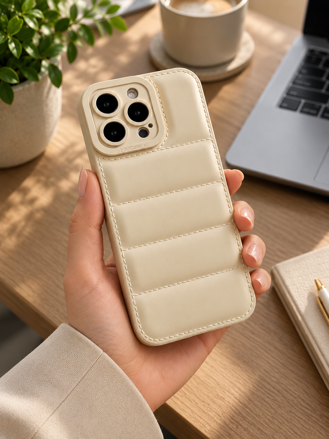 Cream Quilted iPhone Case
