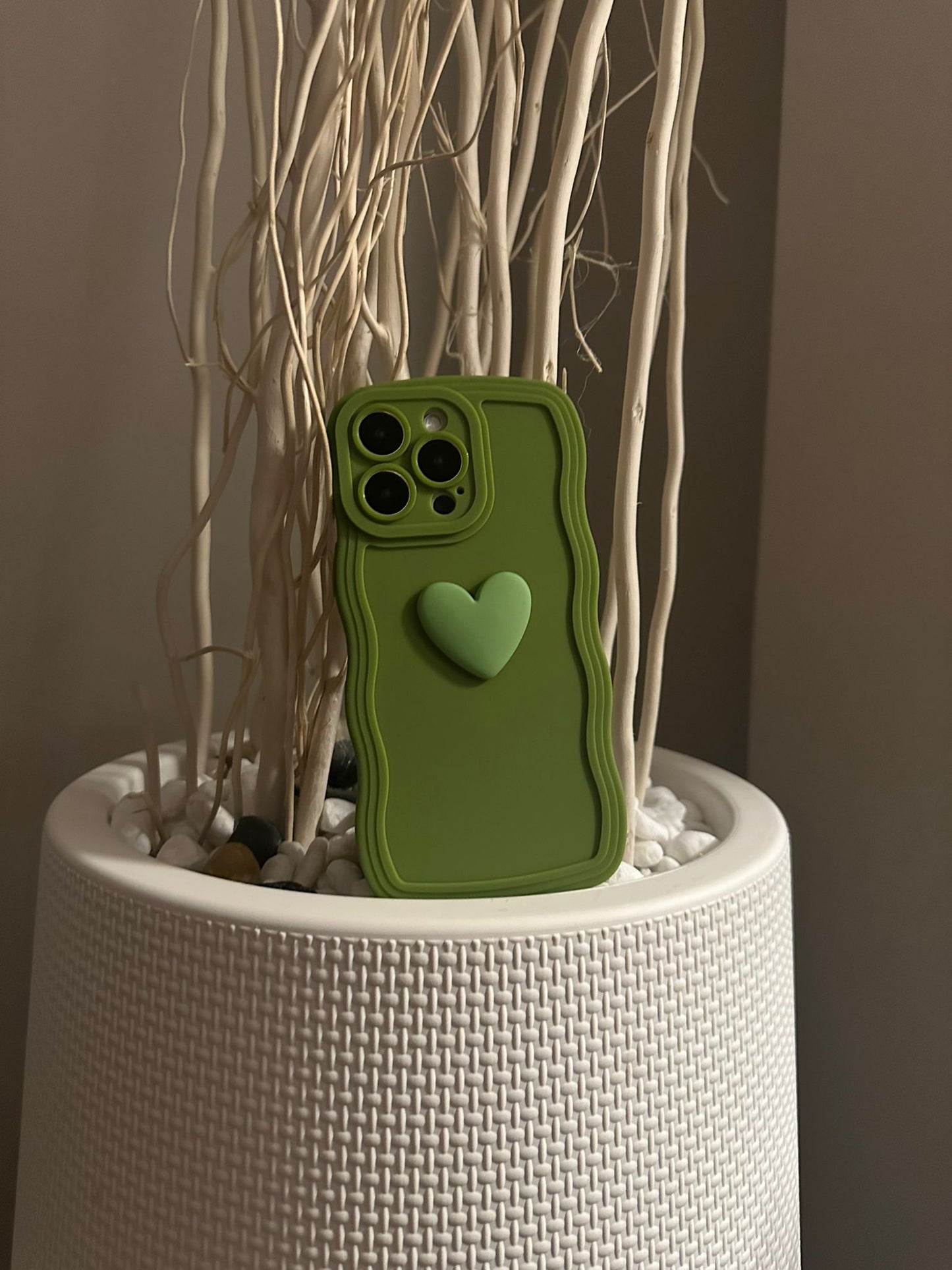 3D Heart Wavy Edge Green Phone Case