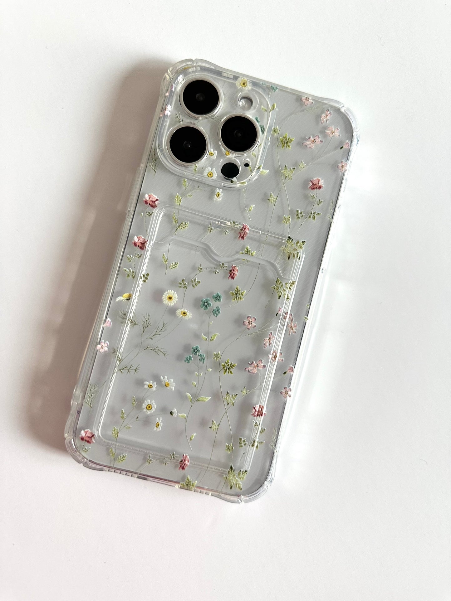 Delicate Floral Clear Phone Case With Card Holder