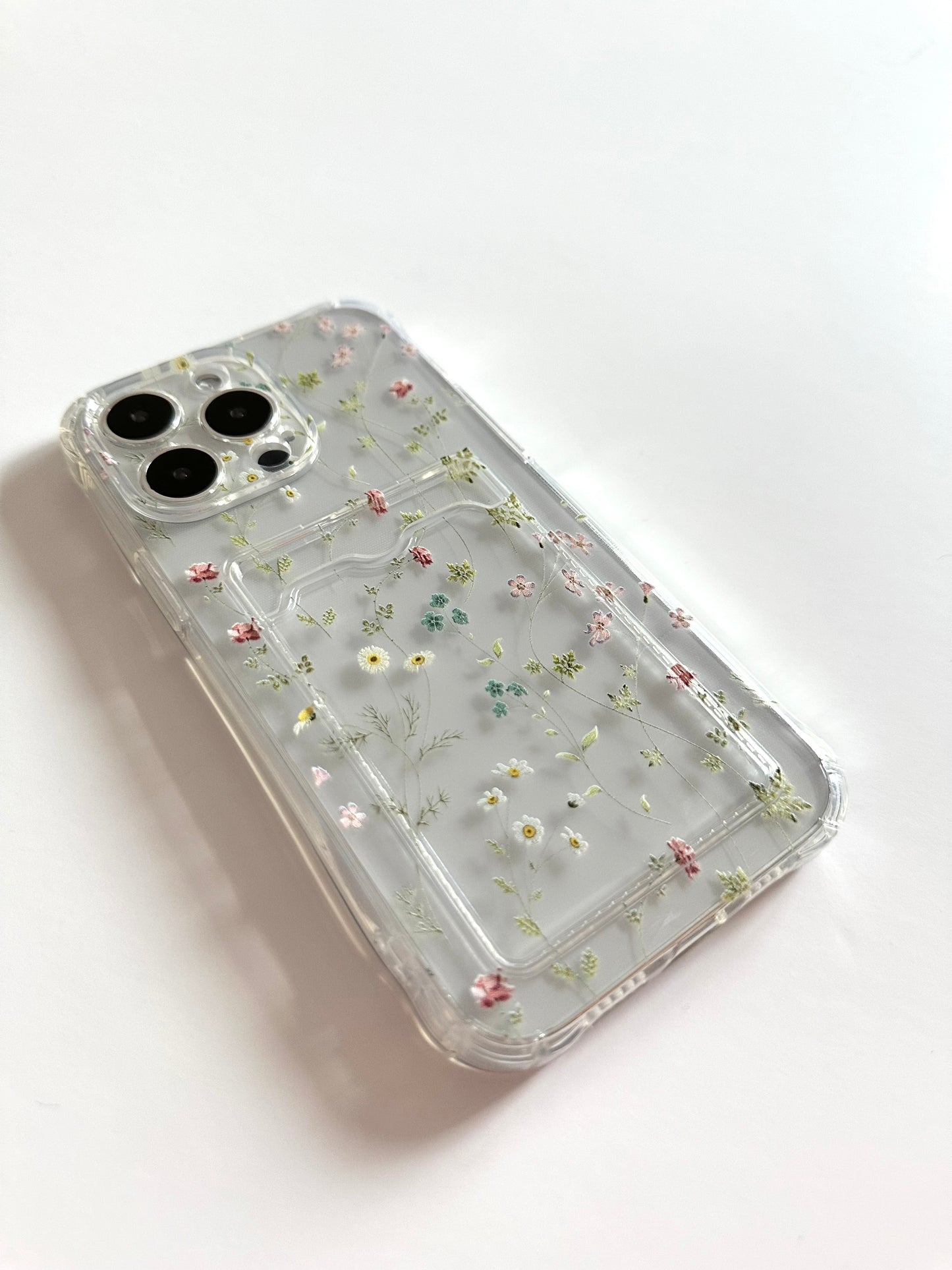 Delicate Floral Clear Phone Case With Card Holder