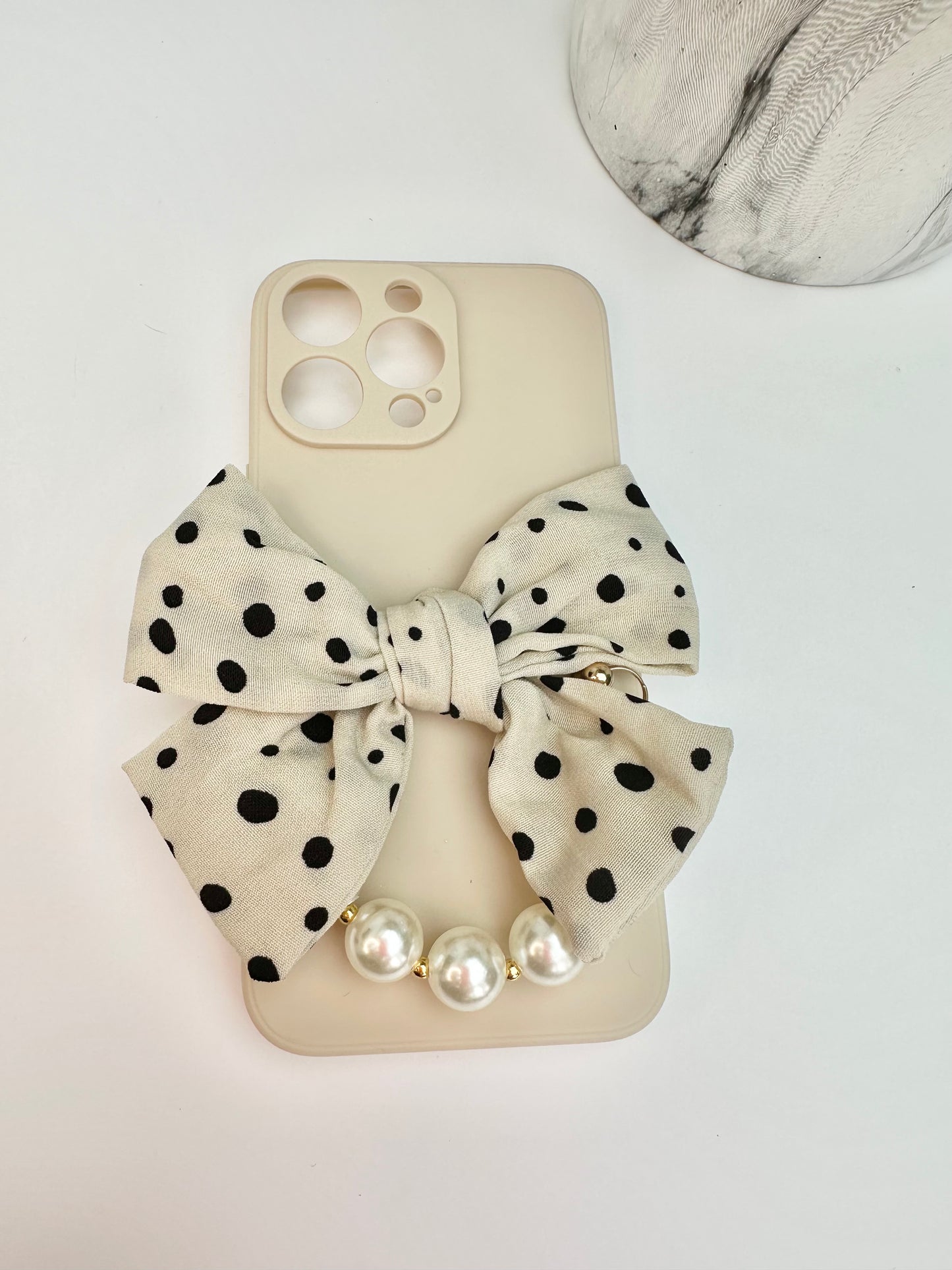 Bowtique Polka Dot Phone Case with Pearl Hand Strap