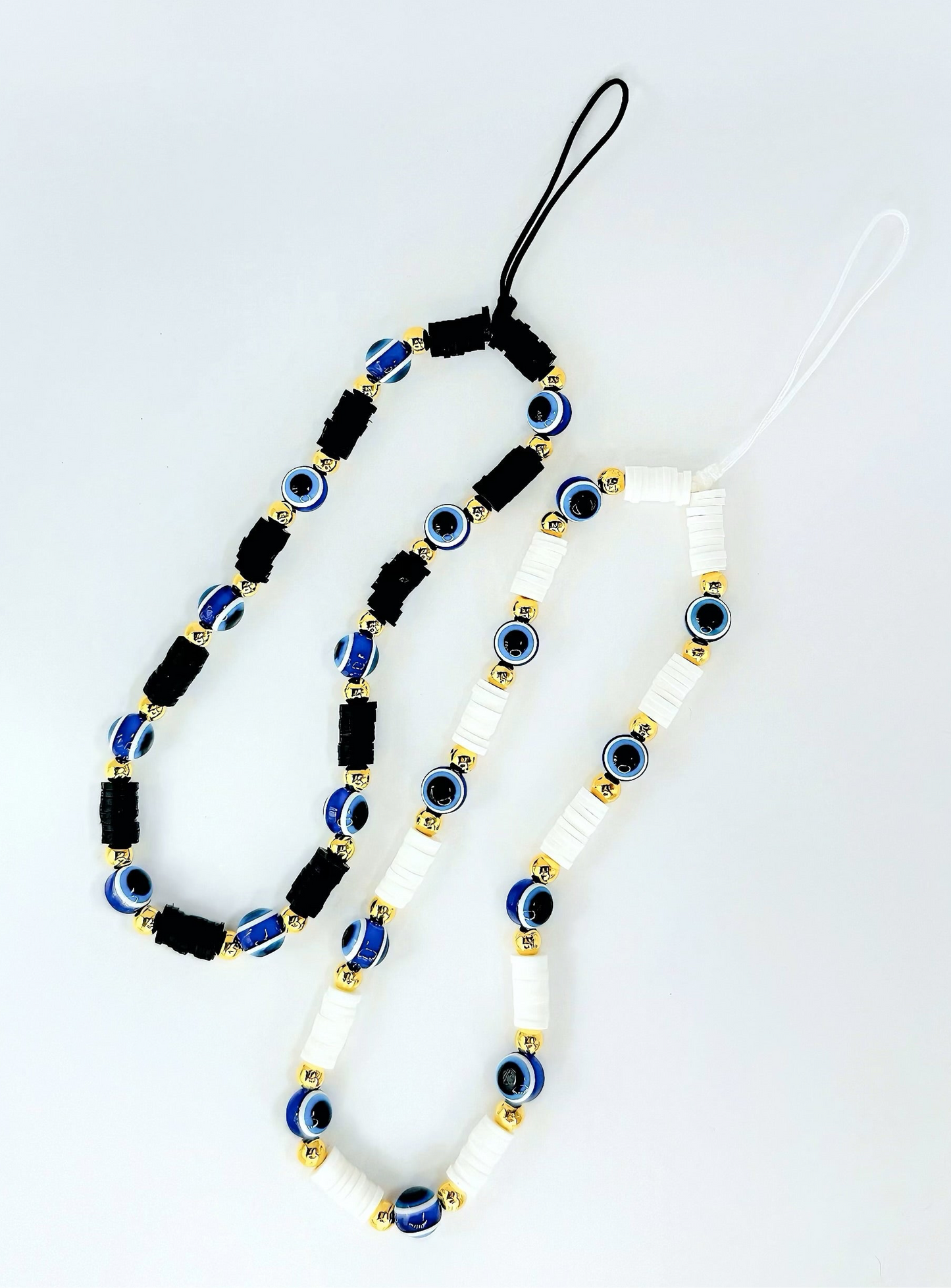 Evil Eye Beaded Phone Wrist Strap in White