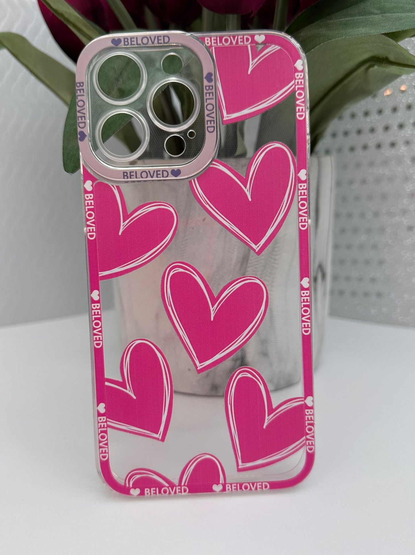 Beloved Pink Hearts Clear Phone Case