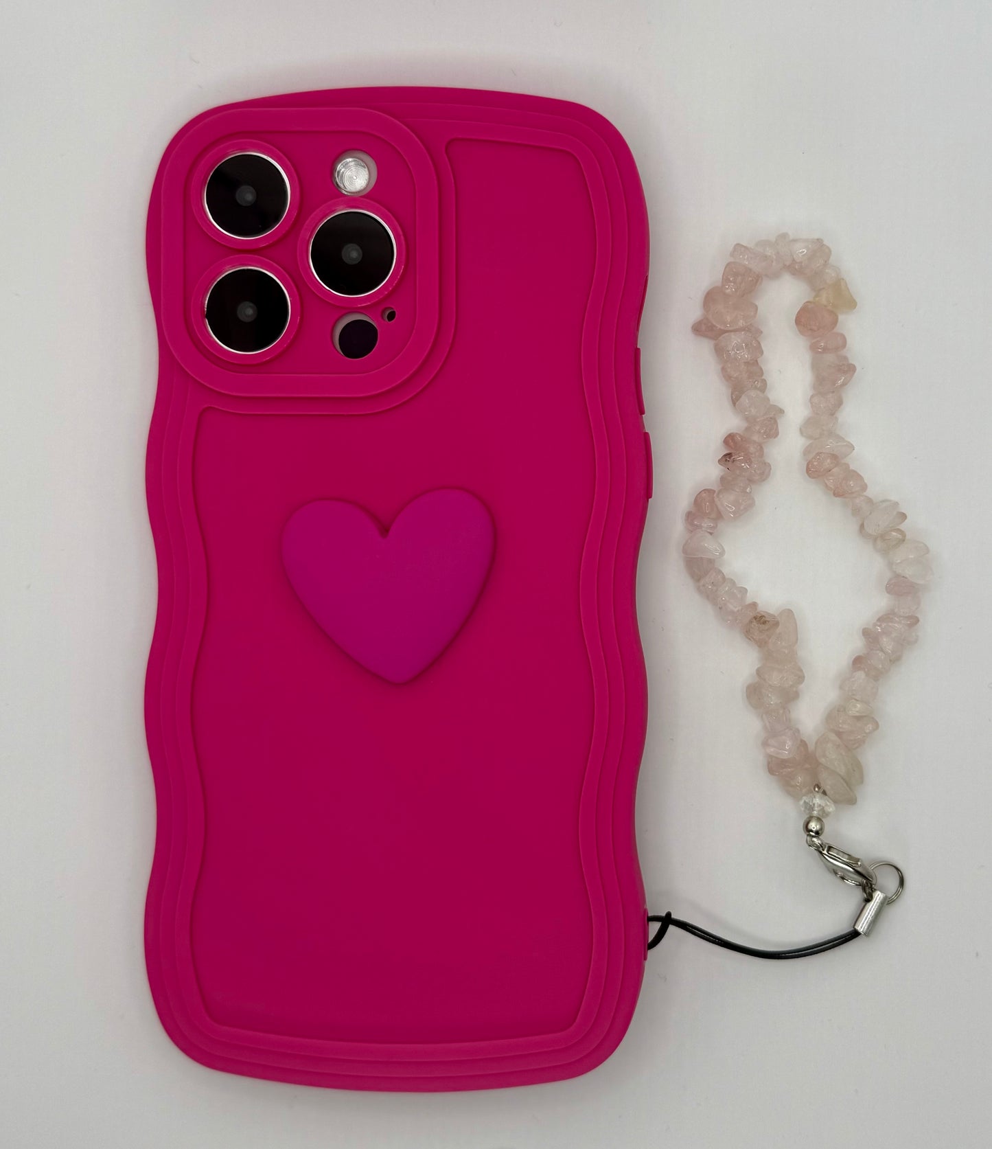 3D Heart Wavy Edge Hot Pink Phone Case