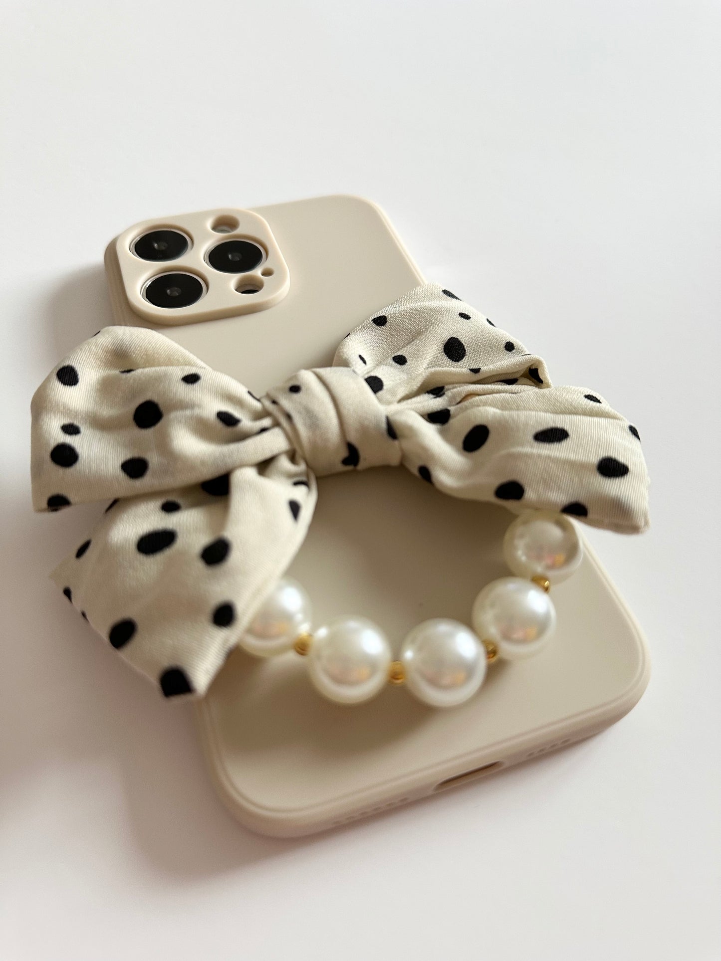 Bowtique Polka Dot Phone Case with Pearl Hand Strap