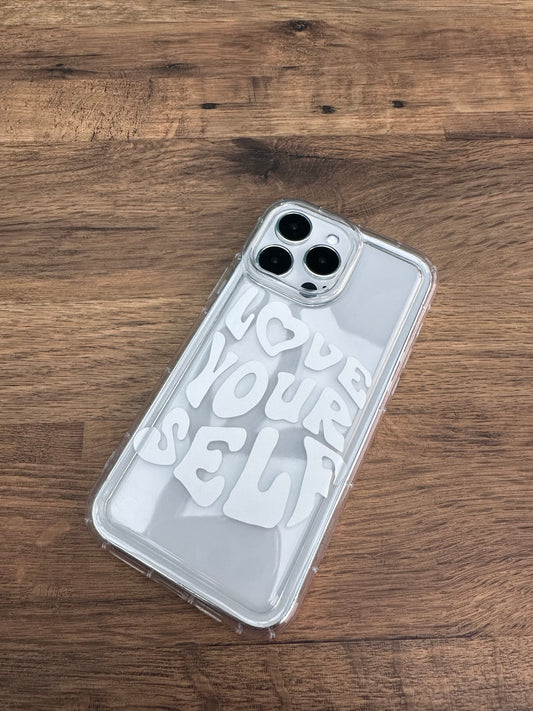 "Love Yourself” Clear Phone Case in White