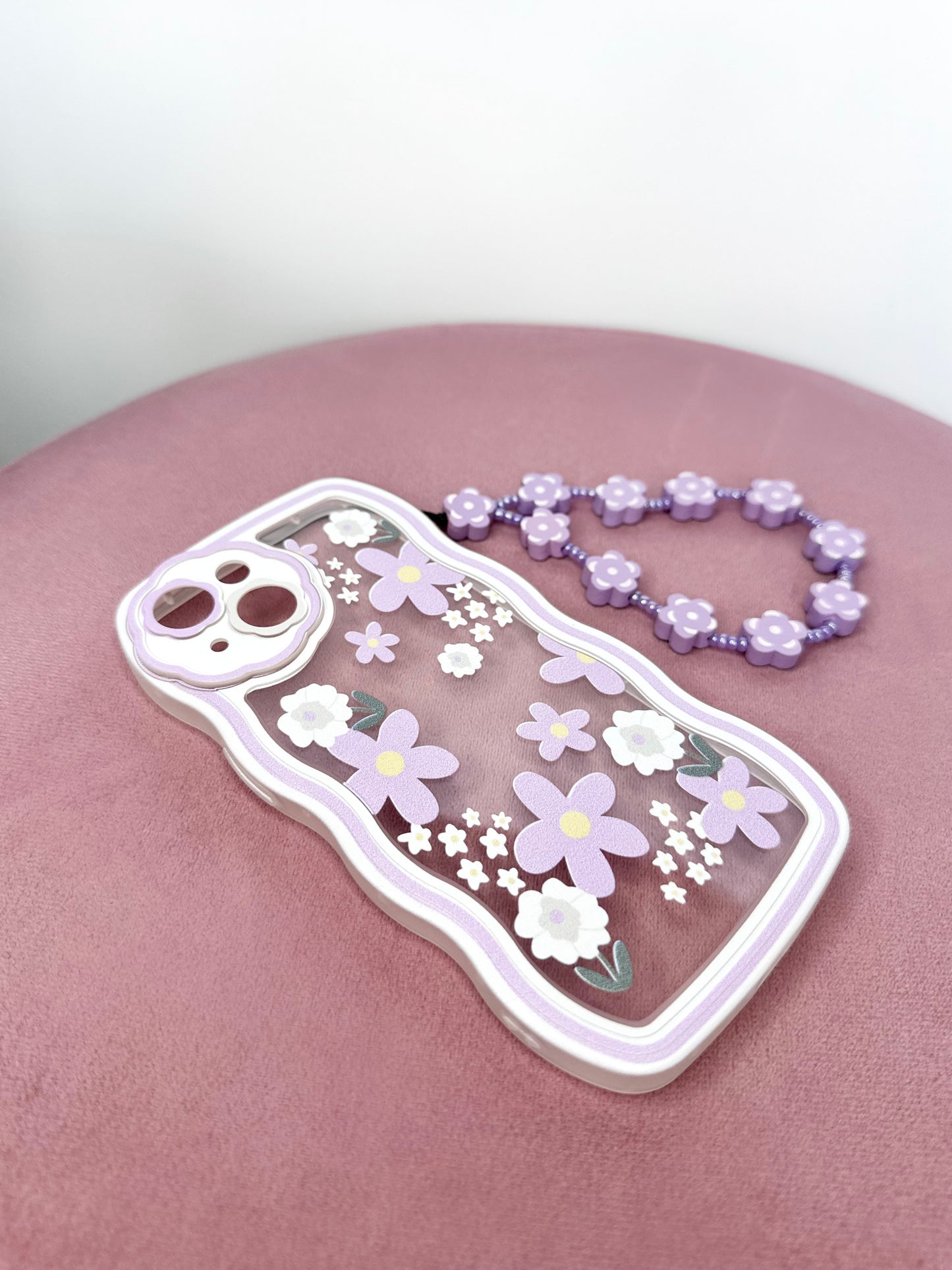 Wavy Edge Blossom  Violet Phone Case with Beaded Wrist Strap