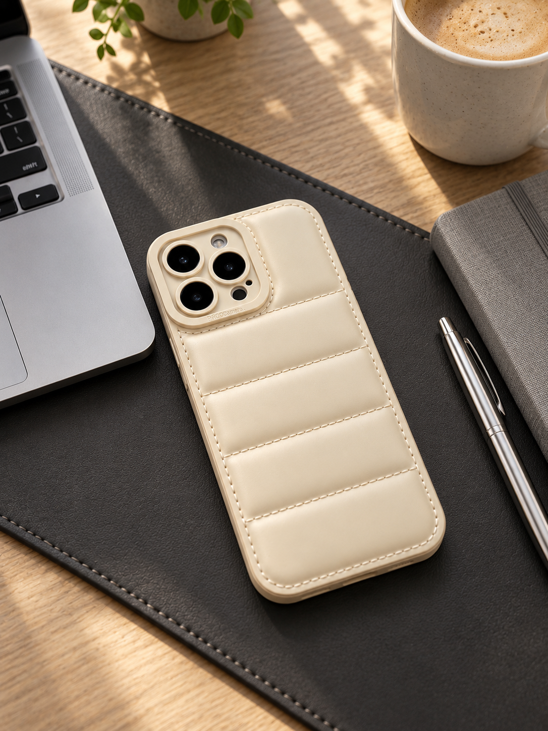 Cream Quilted iPhone Case