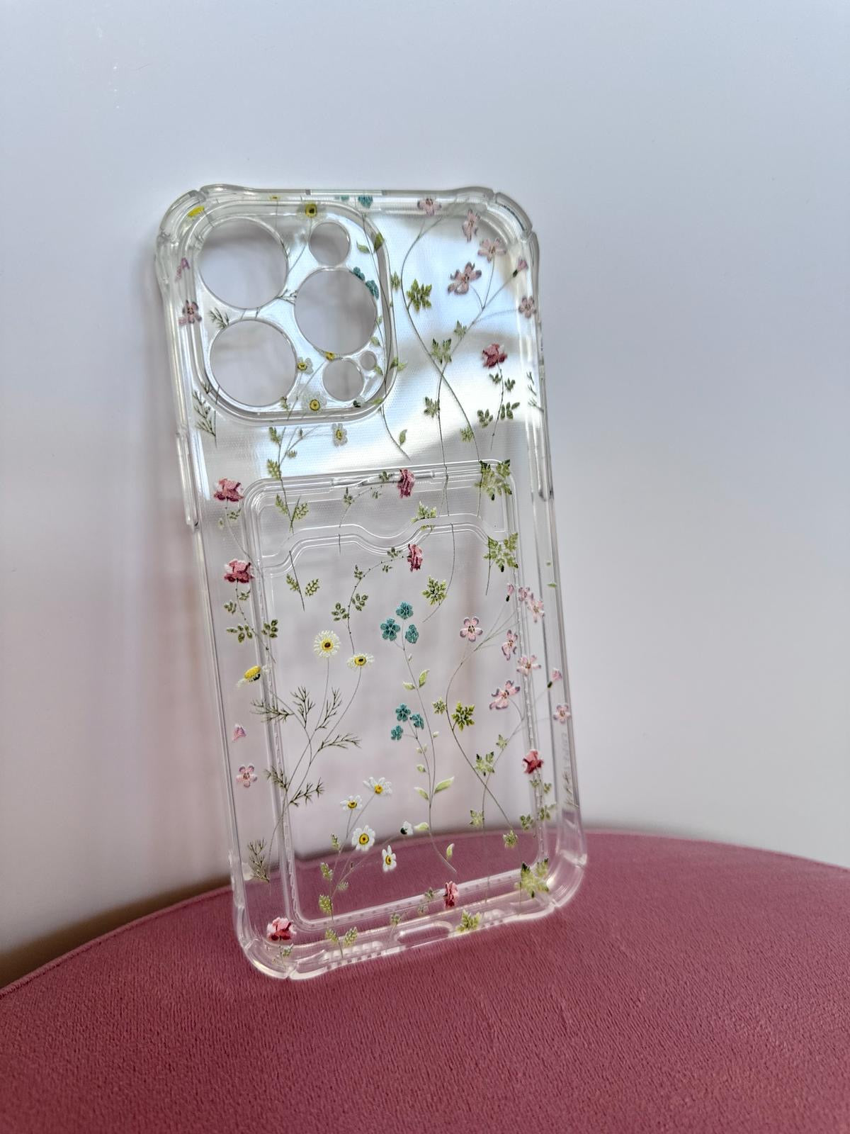 Delicate Floral Clear Phone Case With Card Holder