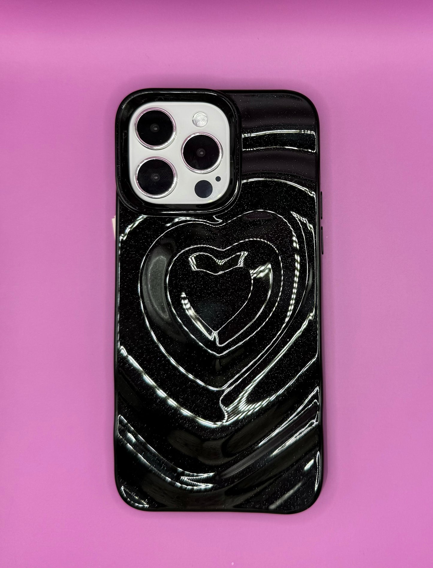 3D Heart Embrace Black Obsidian Phone Case