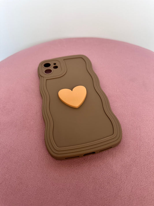 3D Heart Wavy Edge Teddy Bear Brown Phone Case