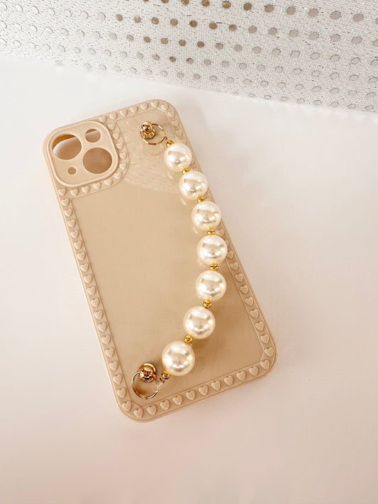 Pearl Embrace Cream Heart-Lined Phone Case