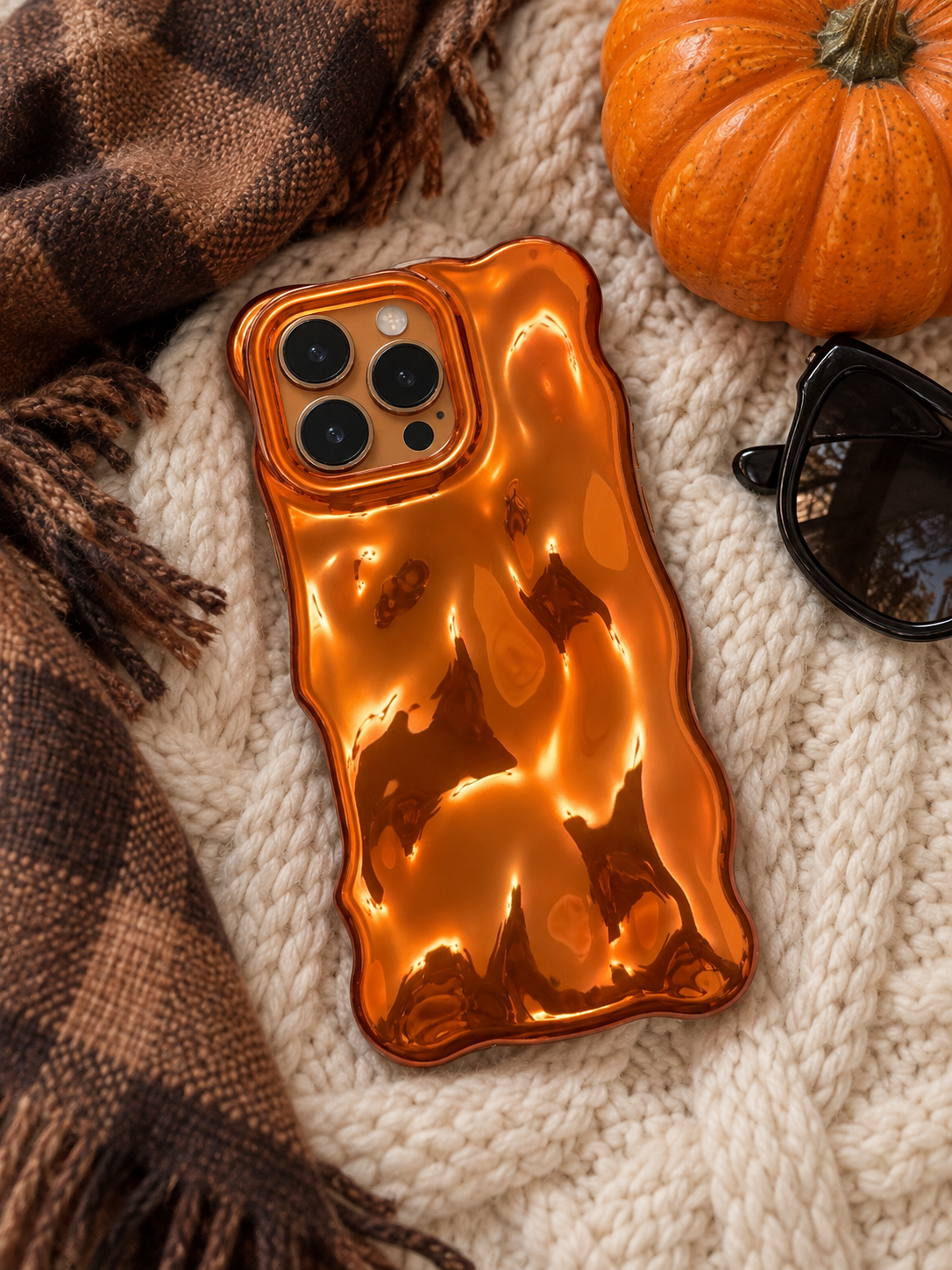 Pumpkin Glaze Metallic Orange Bubble iPhone Case
