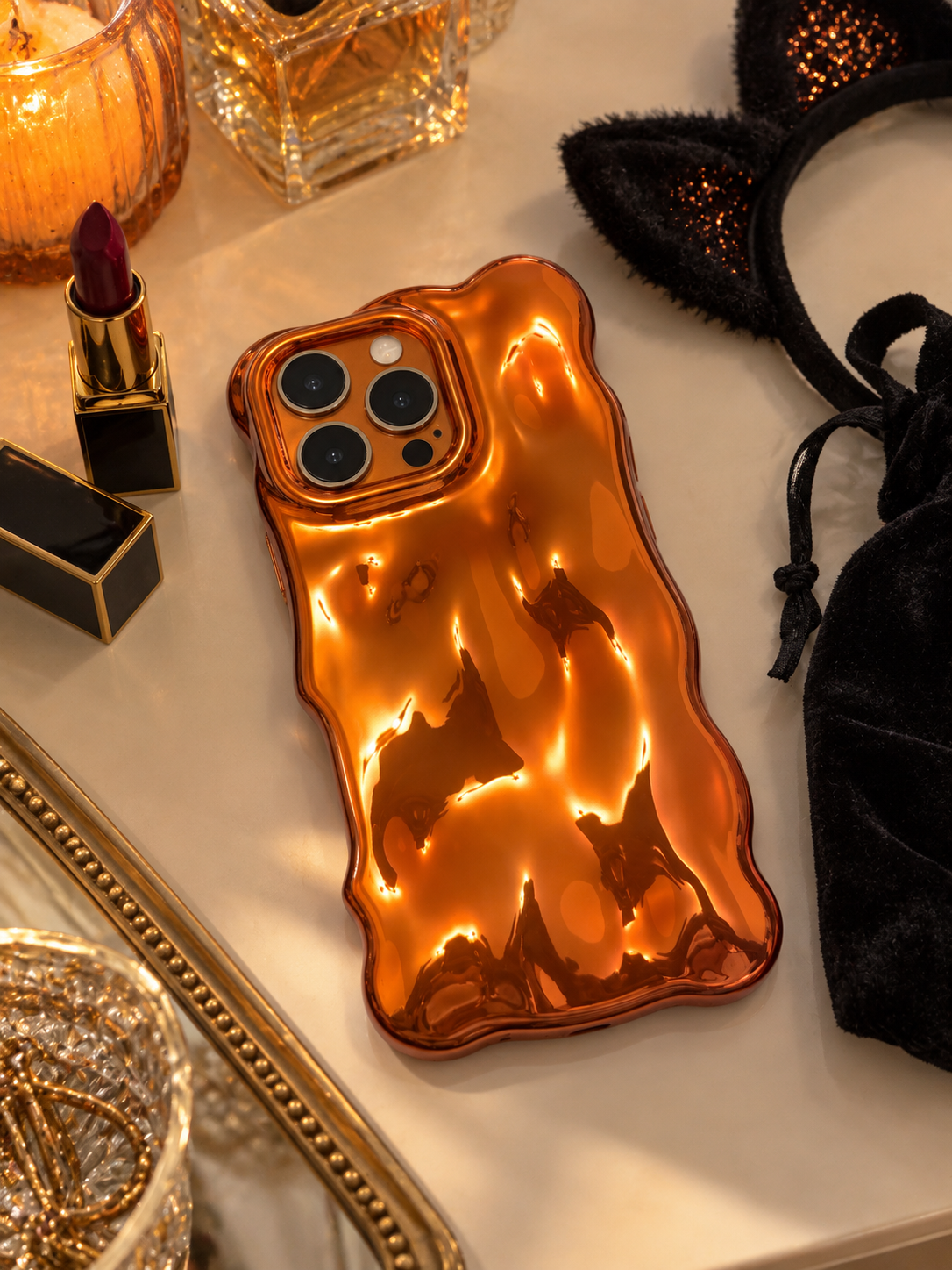 Pumpkin Glaze Metallic Orange Bubble iPhone Case