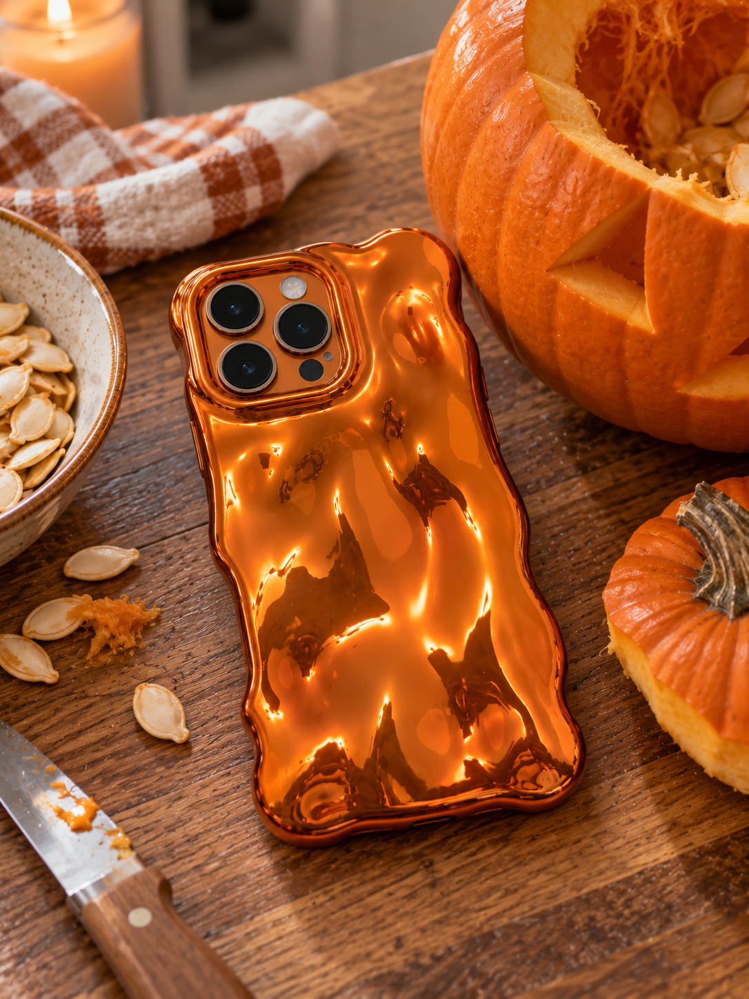 Pumpkin Glaze Metallic Orange Bubble iPhone Case