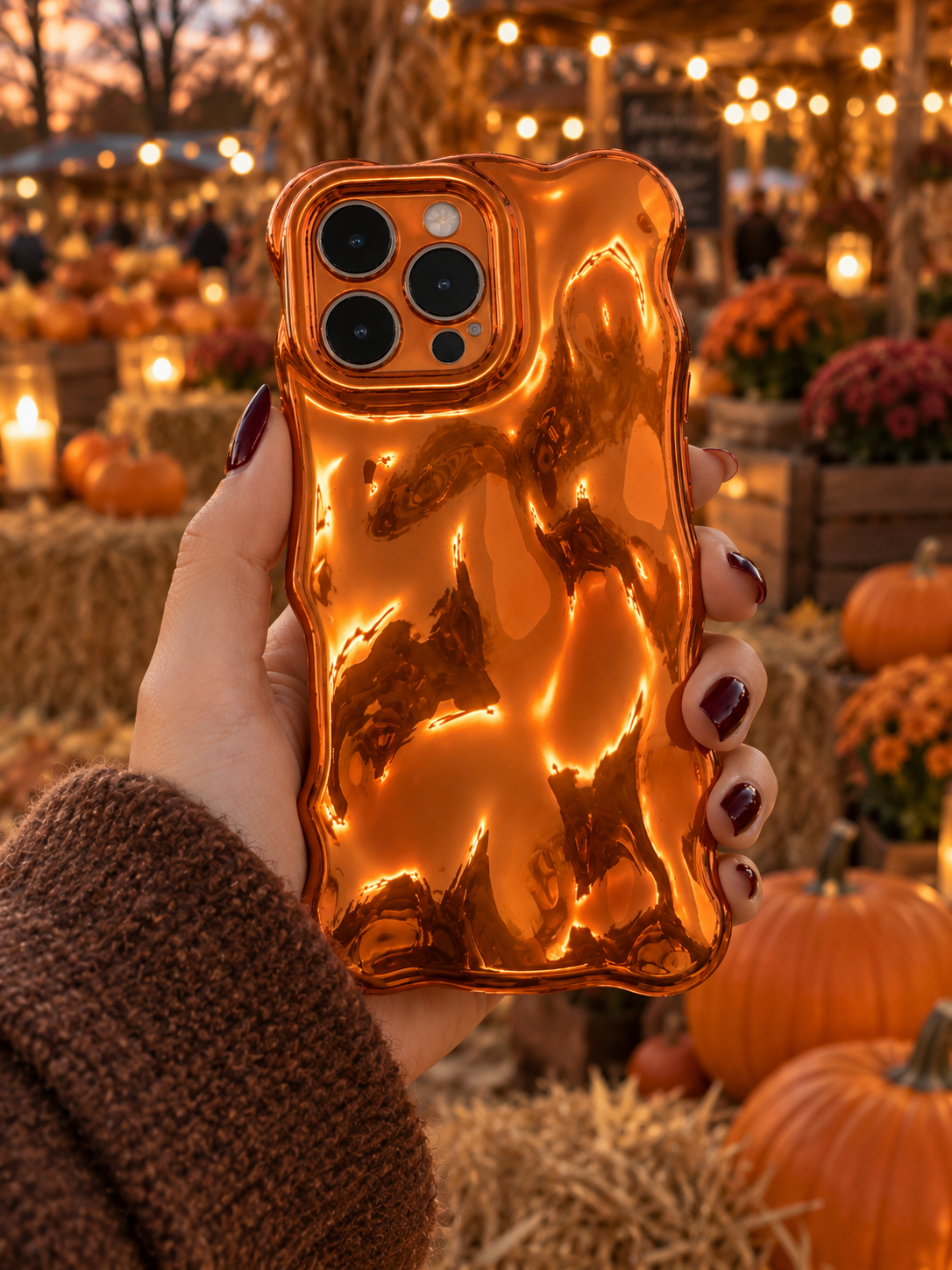Pumpkin Glaze Metallic Orange Bubble iPhone Case