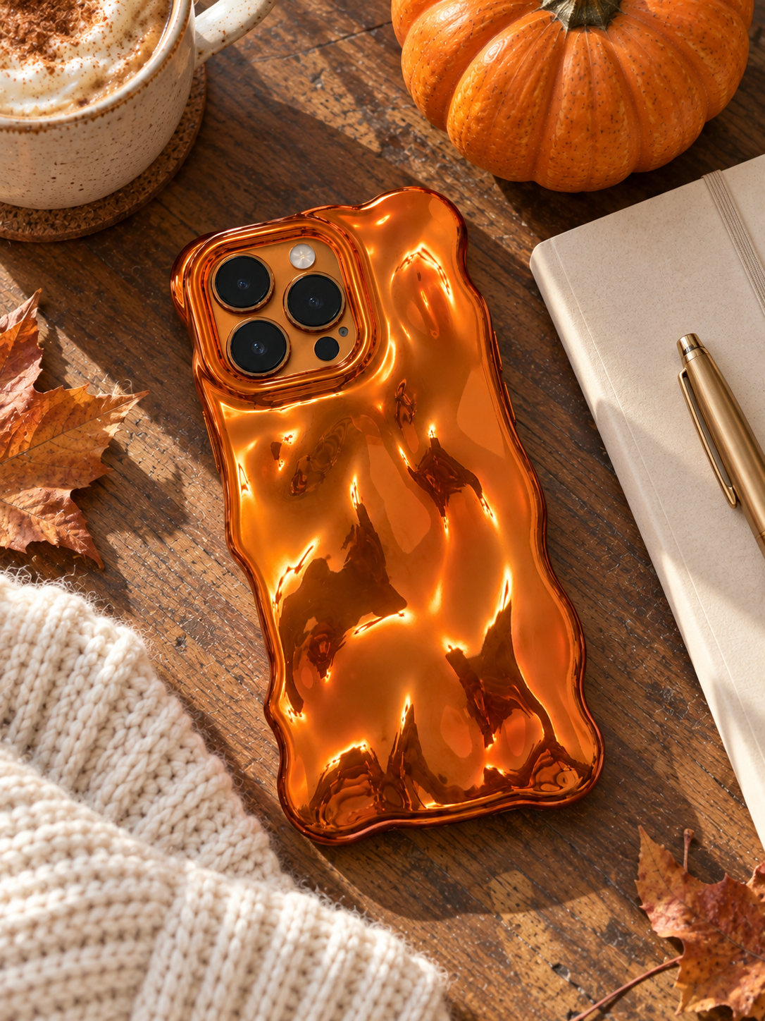 Pumpkin Glaze Metallic Orange Bubble iPhone Case