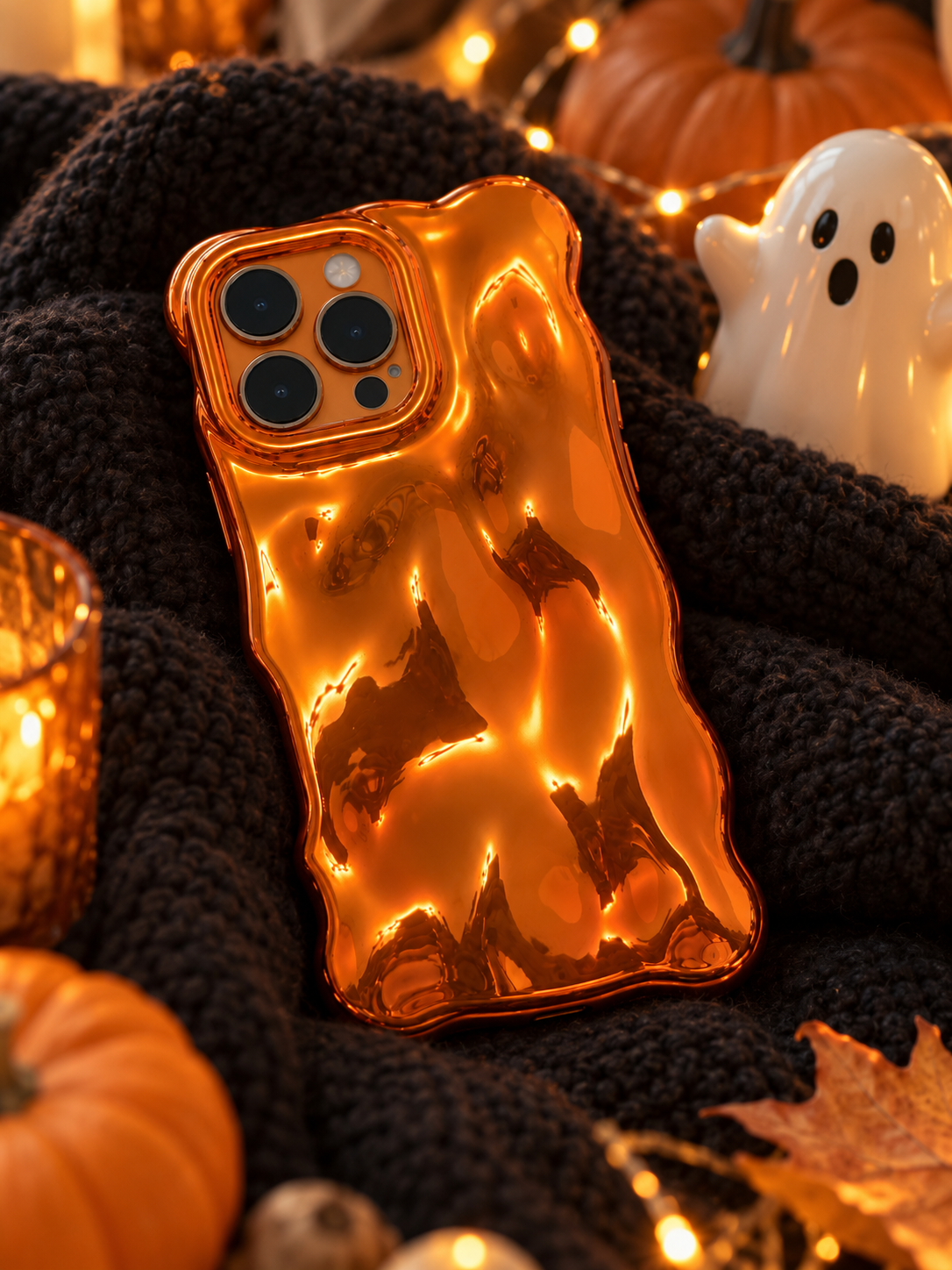 Pumpkin Glaze Metallic Orange Bubble iPhone Case