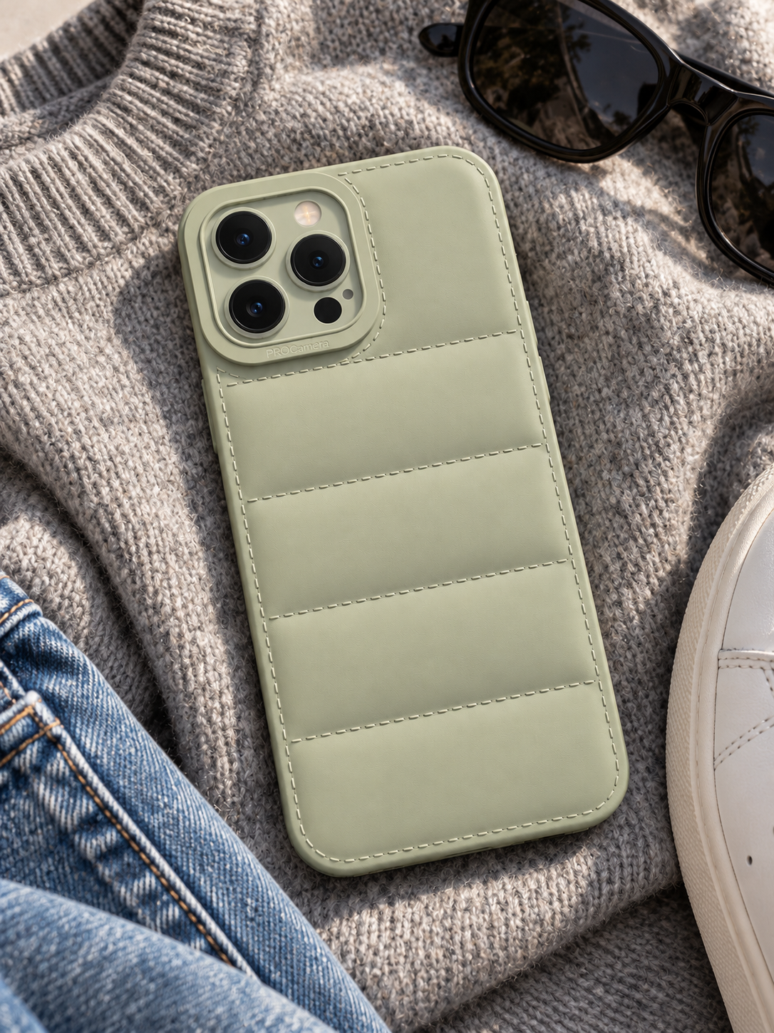 Sage Green Quilted iPhone Case