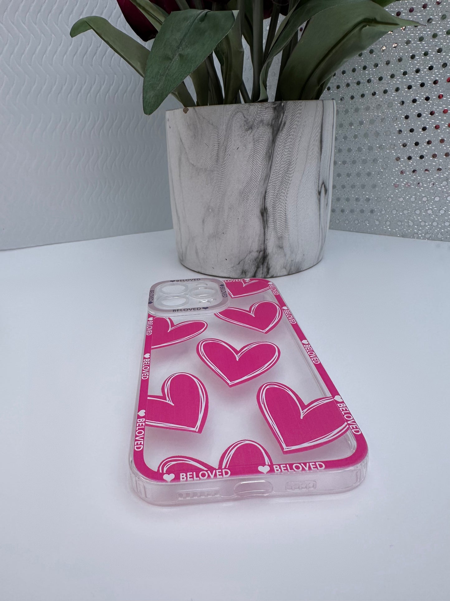 Beloved Pink Hearts Clear Phone Case