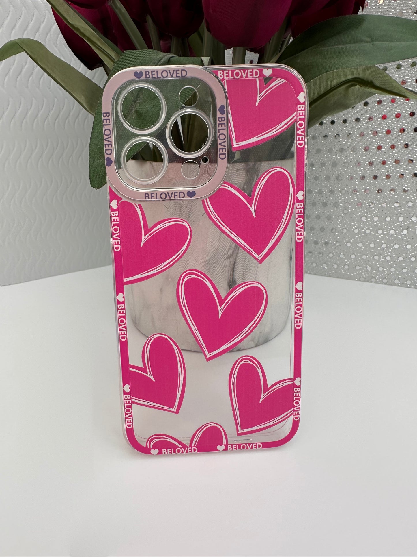 Beloved Pink Hearts Clear Phone Case