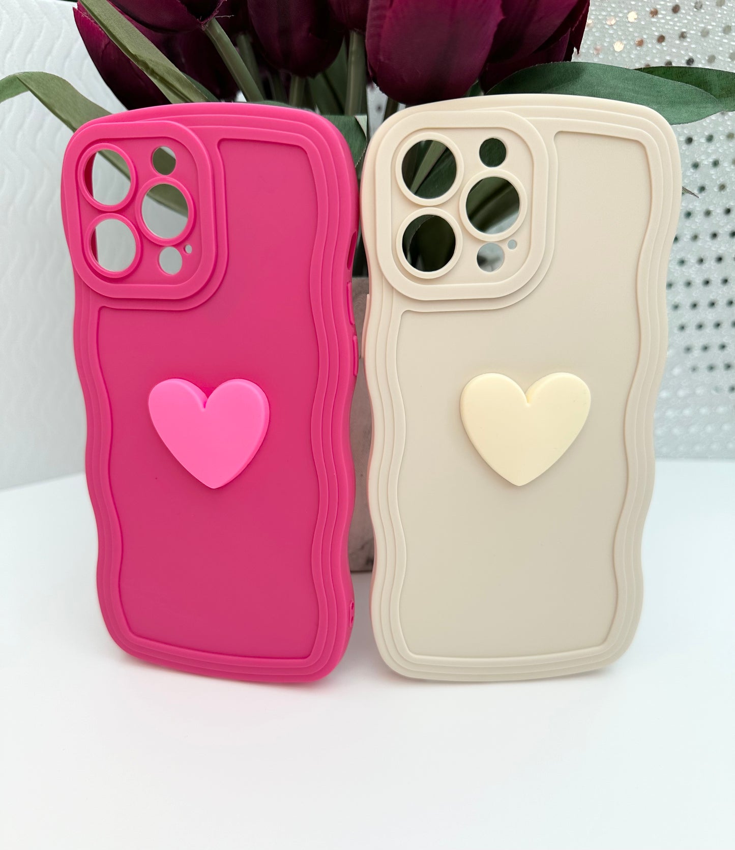 3D Heart Wavy Edge Vanilla Cream Phone Case