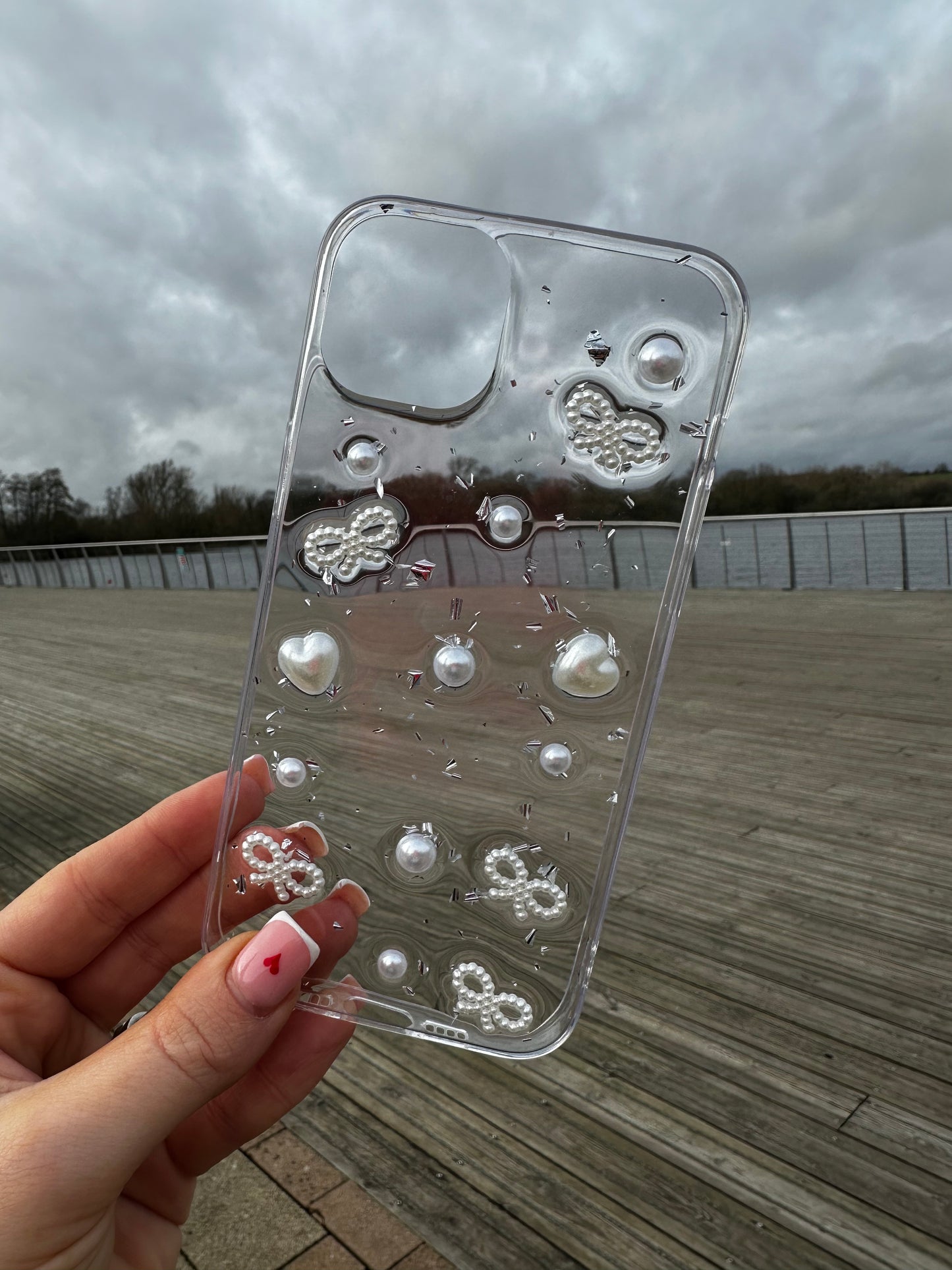 3D Pearl Bow Elegance Silver Foil Phone Case